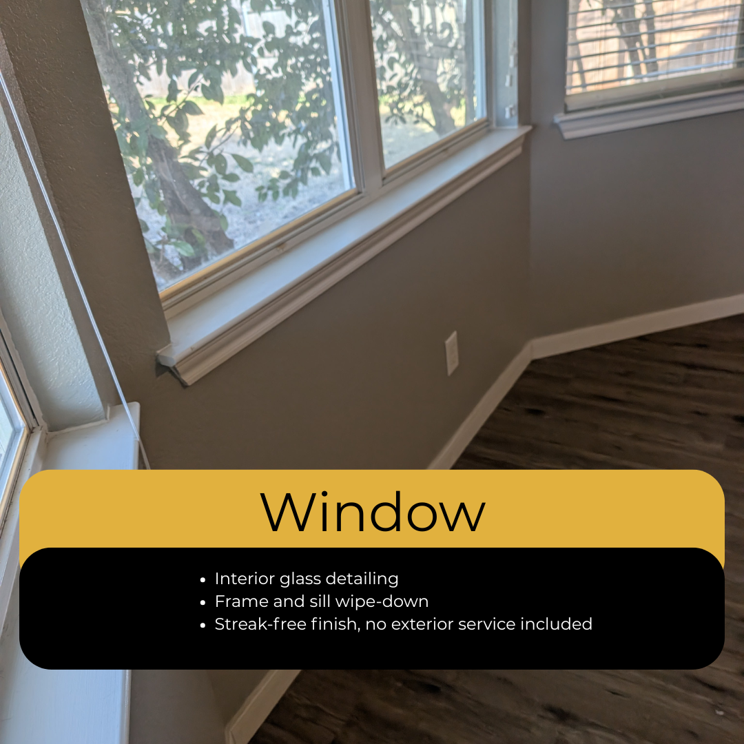 Interior window cleaning service in Waco Texas detailed glass and sill wipe-down
